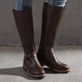 Bottes hautes en cuir à boucles et talon carré