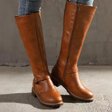 Bottes hautes en cuir à boucles et talon carré