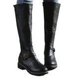 Bottes hautes en cuir à boucles et talon carré
