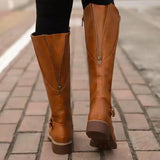 Bottes hautes en cuir à boucles et talon carré