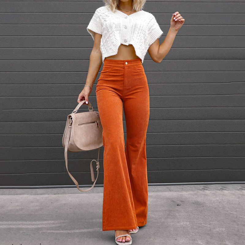Pantalon évasé taille haute élégant confort quotidien