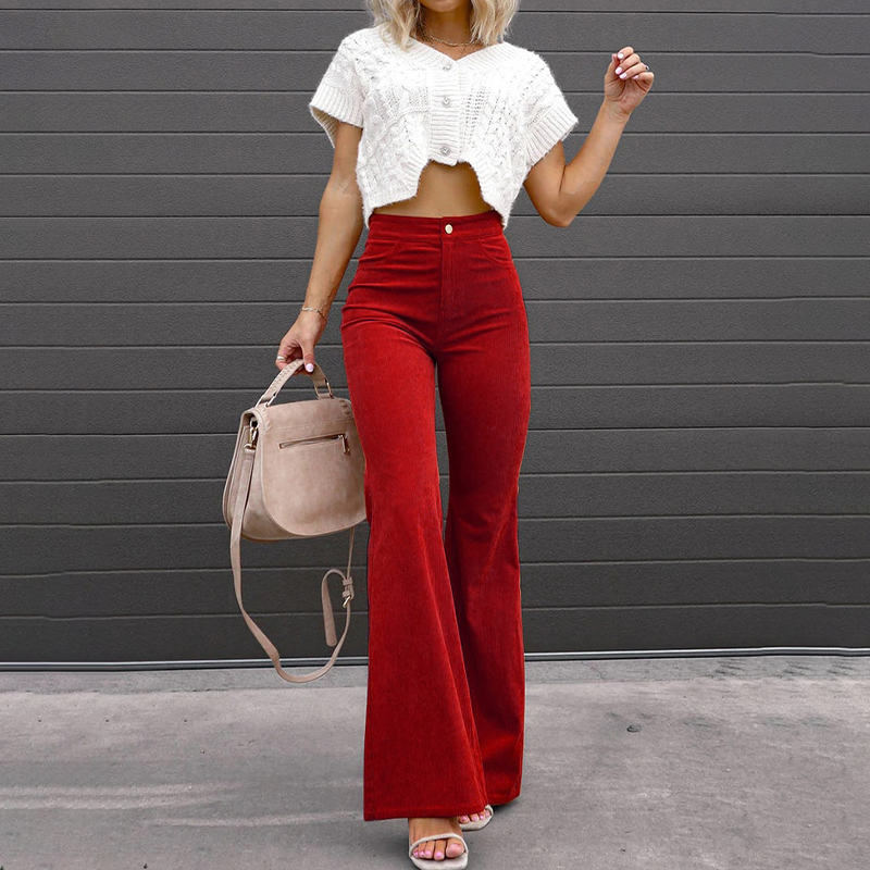 Pantalon évasé taille haute élégant confort quotidien
