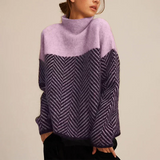 Pull col roulé femme en maille motif chevron