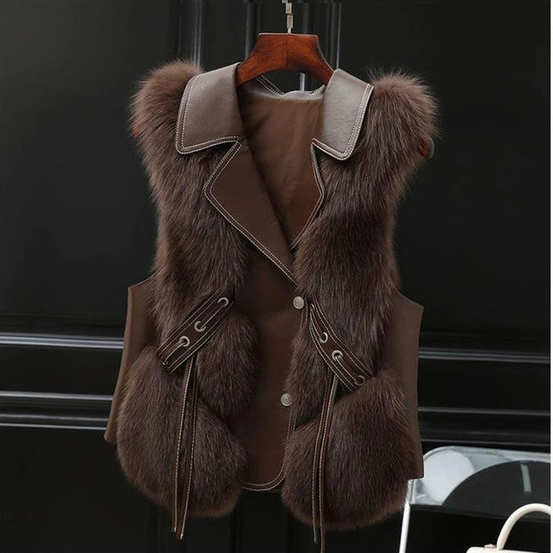 Gilet Femme Fourrure Élégant Sans Manches