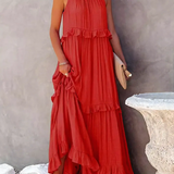 Robe Longue Femme Sans Manches à Volants