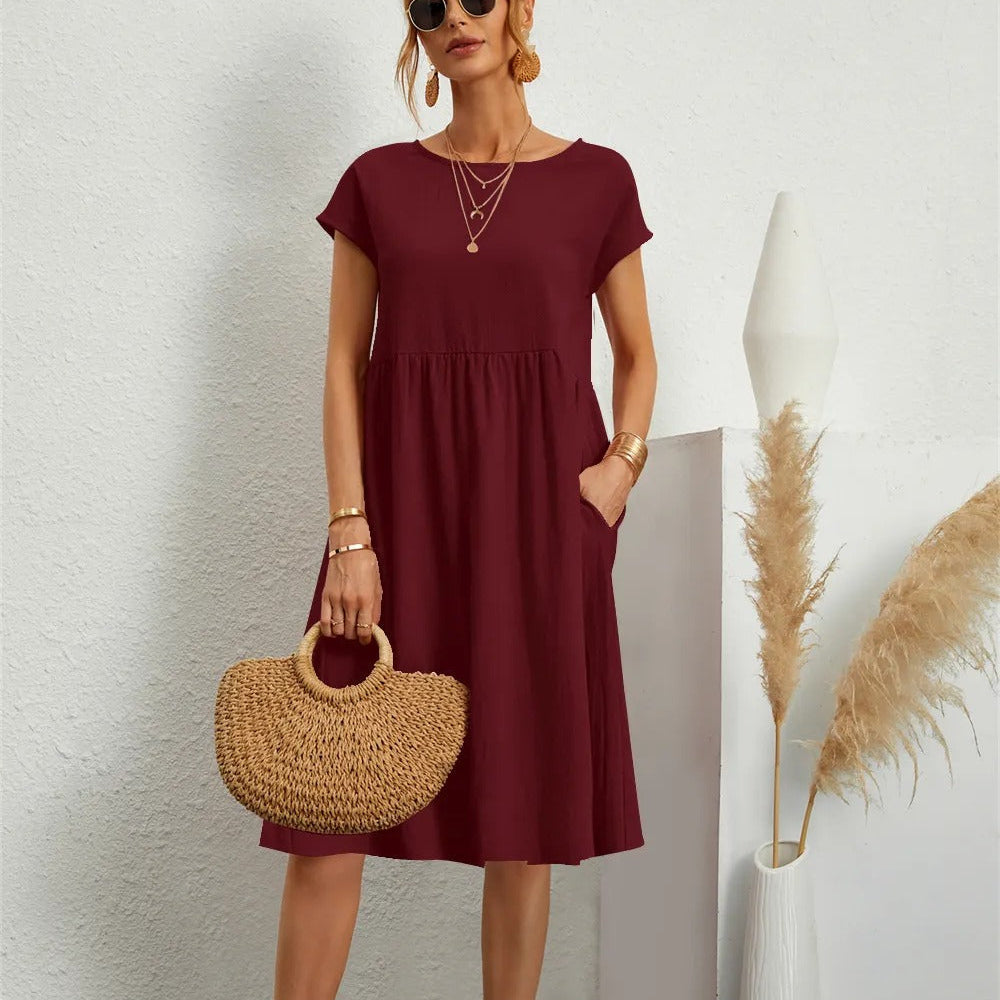 Robe Midi Décontractée Poches Confort Fluide Quotidien