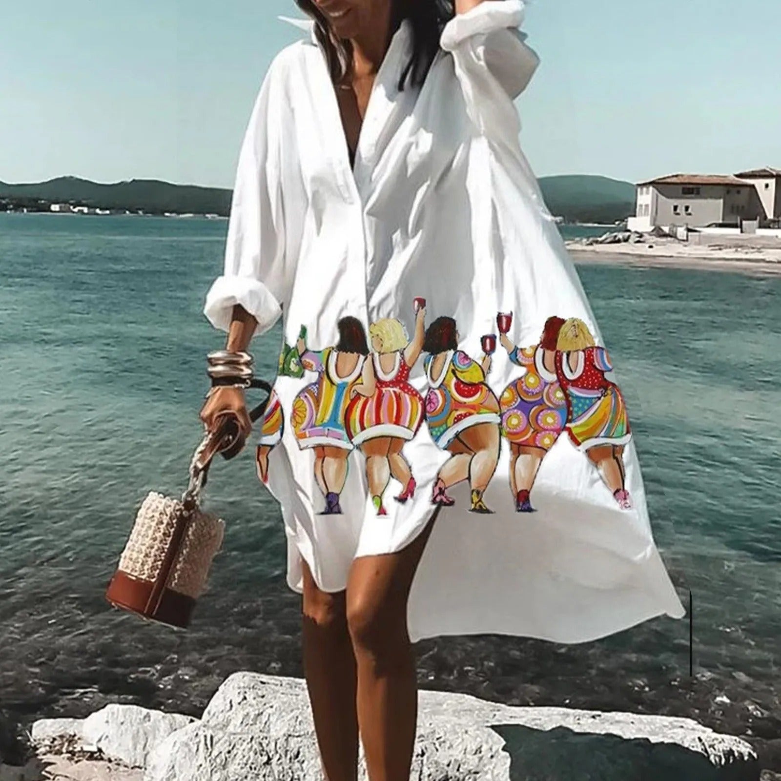 Robe de Plage Chemise Maxi Imprimée Bohème Chic
