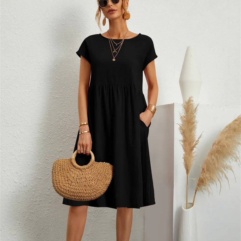 Robe Midi Décontractée Poches Confort Fluide Quotidien