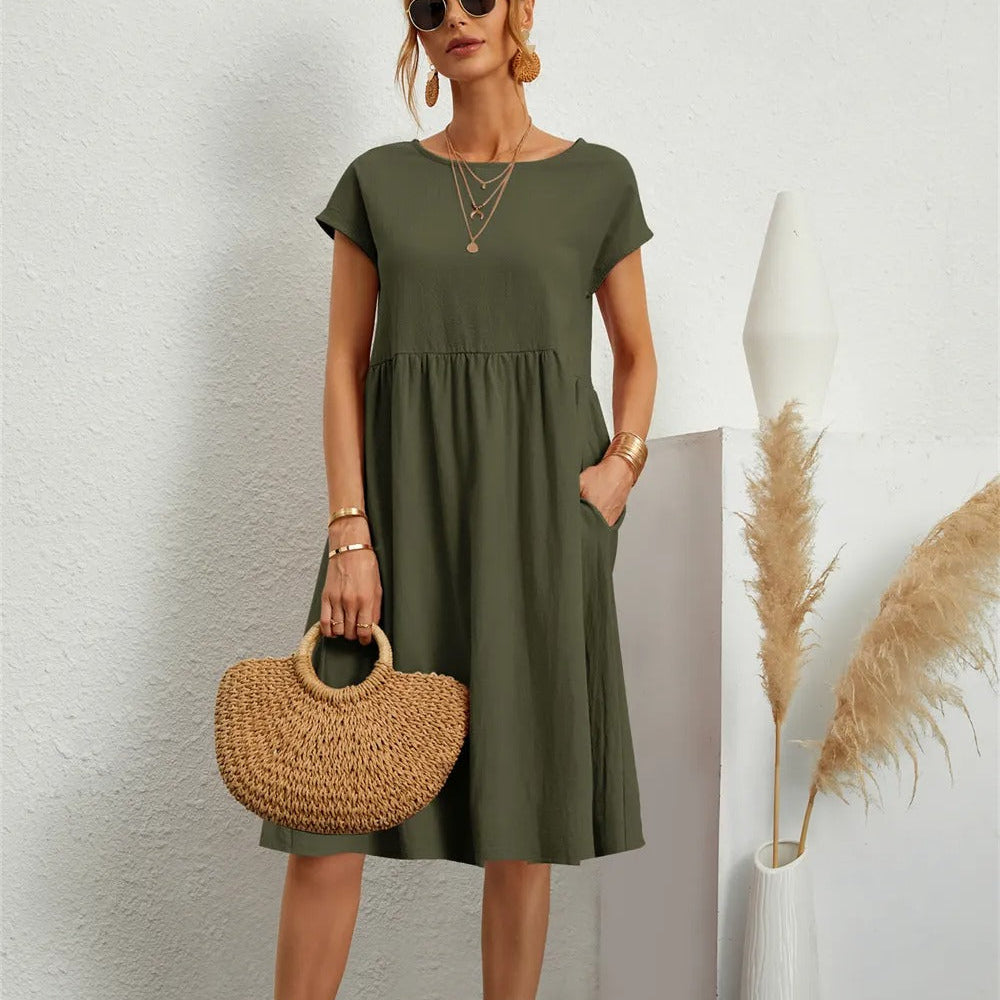 Robe Midi Décontractée Poches Confort Fluide Quotidien