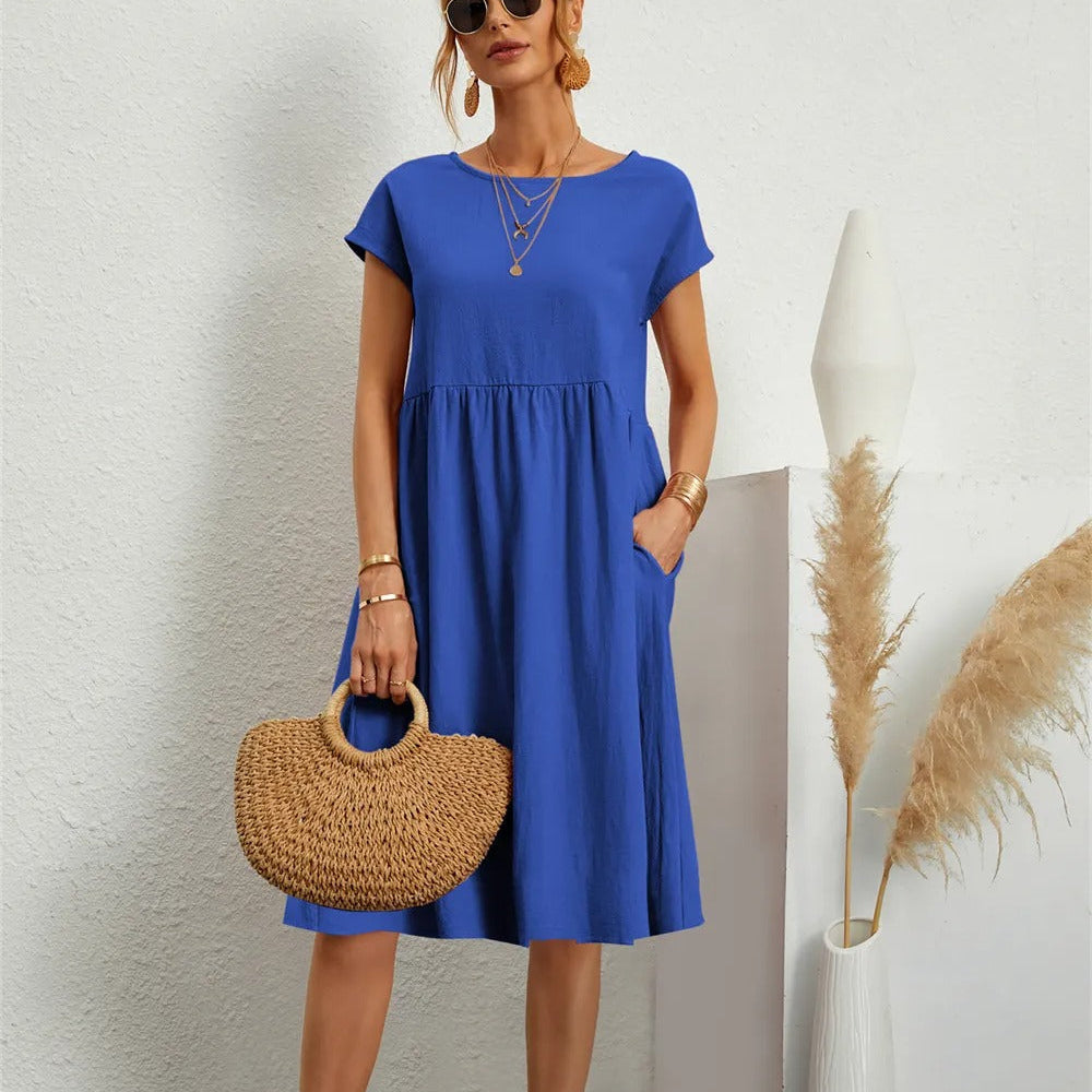 Robe Midi Décontractée Poches Confort Fluide Quotidien