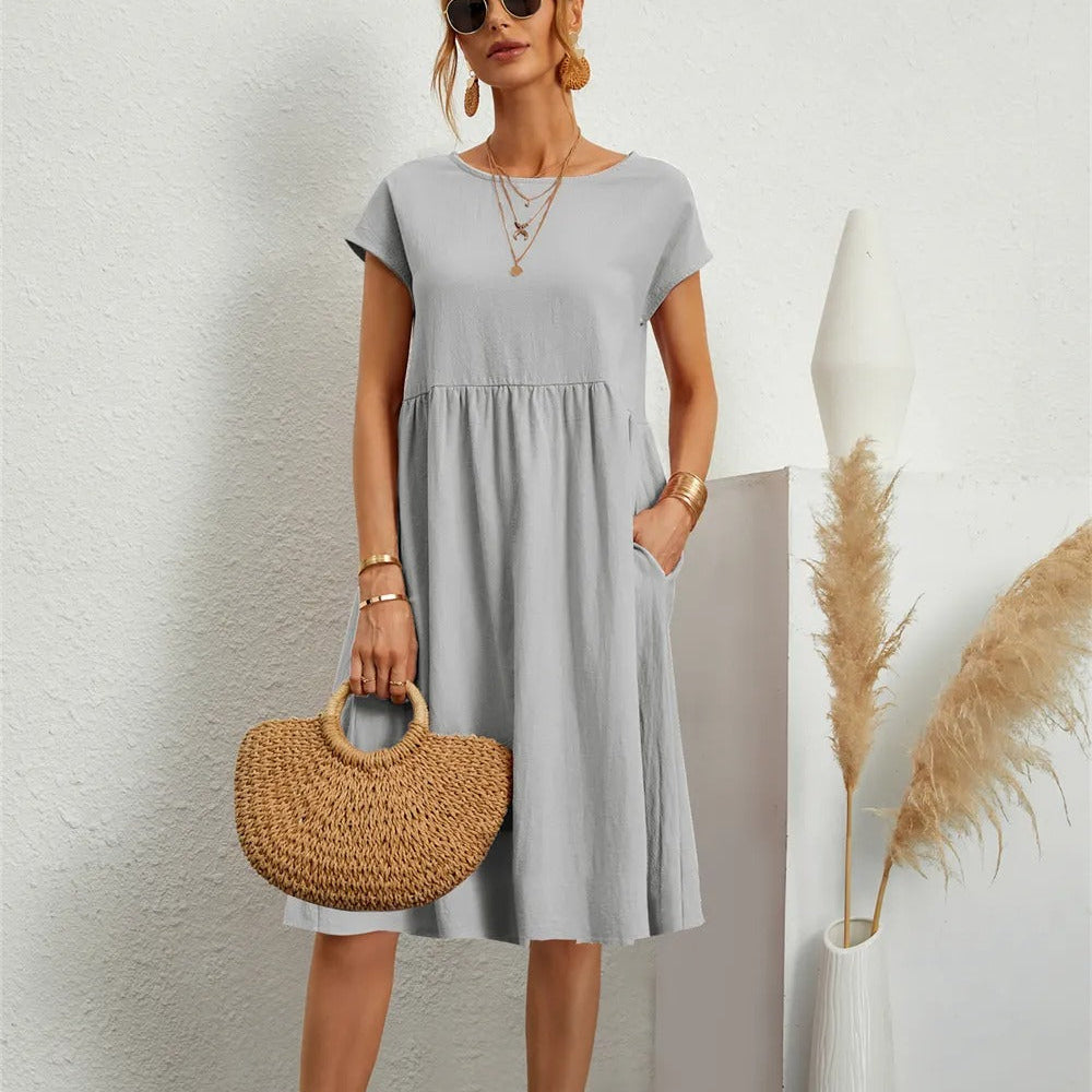 Robe Midi Décontractée Poches Confort Fluide Quotidien