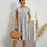 Robe Midi Décontractée Poches Confort Fluide Quotidien