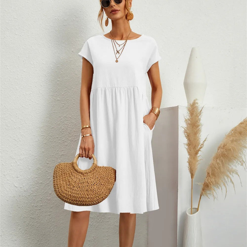 Robe Midi Décontractée Poches Confort Fluide Quotidien