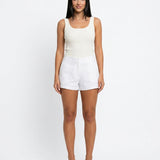 Short femme taille haute à jambe large blanc