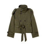 Trench court croisé à ceinture et col montant pour femme