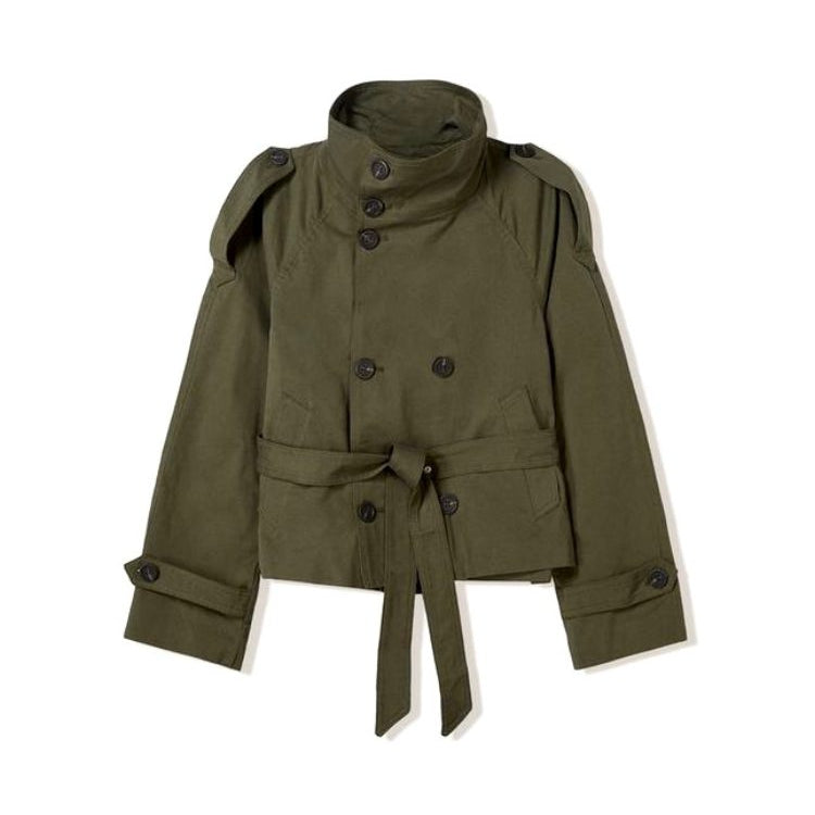 Trench court croisé à ceinture et col montant pour femme