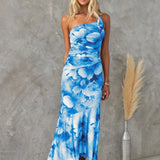 Robe Longue Fleurie à Bretelles et Volants