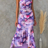 Robe Longue Fleurie à Bretelles et Volants