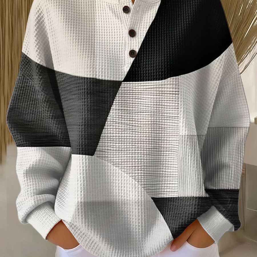 Pull femme maille gaufrée colour block col rond