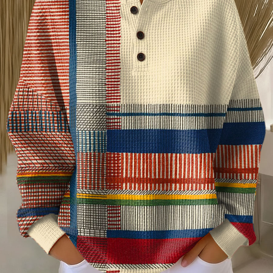 Pull femme maille gaufrée colour block col rond