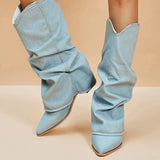 Bottes Cowboy Plissées à Talon Carré