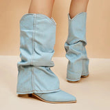 Bottes Cowboy Plissées à Talon Carré