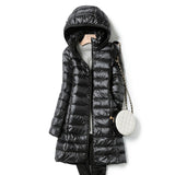 Doudoune Longue Brillante Capuche Ultra Chaude Élégance Hiver