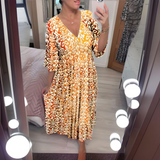 Robe Midi Imprimée à Col V et Manches Courtes