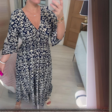 Robe Midi Imprimée à Col V et Manches Courtes