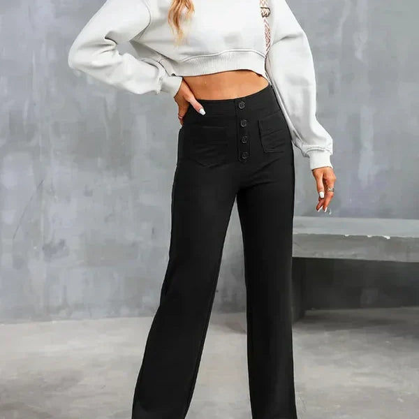 Sophie | Pantalon Taille Haute Extensible pour Femme – Poches Latérales Chic