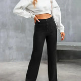 Pantalon Sculptant Taille Haute Boutons Élégant