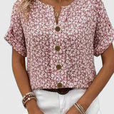 Blouse Fleurie Boutonnée à Manches Courtes