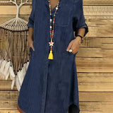 Robe Femme Chemise Denim Décontractée Poches