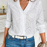 Blouse Col V Dentelle Manches Longues Élégance Féminine