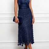 Robe Mi-Longue Cérémonie Bleue Marine Femme