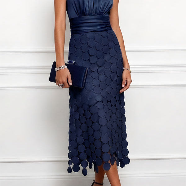 Robe Mi-Longue Cérémonie Bleue Marine Femme