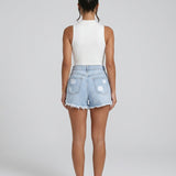 Short en jean femme coupe large effet usé