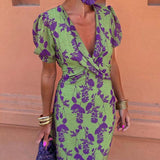 Robe Midi Femme Fleurie Cache-Cœur à Col V
