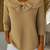 Pull femme côtelé col V à nœud