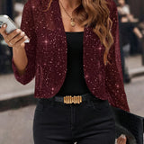 Cardigan court à sequins ouvert pour femme