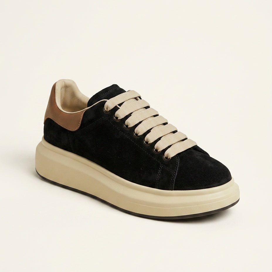 Baskets plateforme femme à lacets aspect daim
