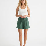 Short femme large en coton mélangé à taille élastique