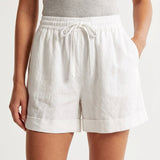 Short femme large en coton mélangé à taille élastique