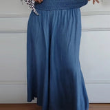 Pantalon Large à Taille Élastiquée et Poches