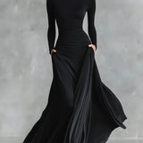 Robe Plissée Longue Noire Femme