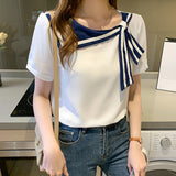 Elegant Bluse Med Sløjfe Detalje Feminint Stilrent Look