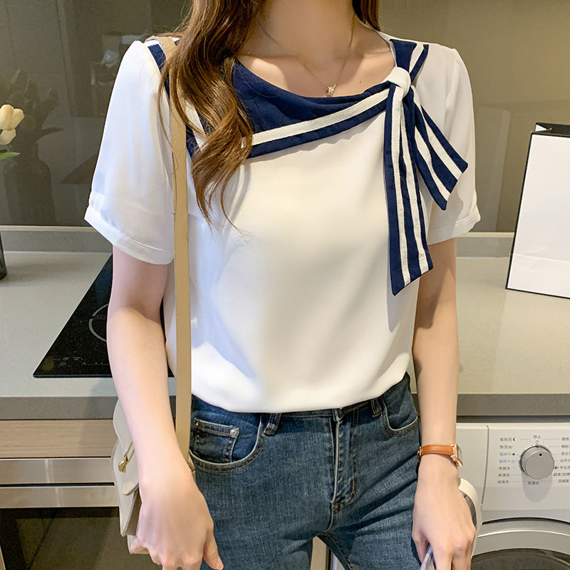 Elegant Bluse Med Sløjfe Detalje Feminint Stilrent Look