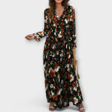 Robe Longue Fleurie à Manches Courtes