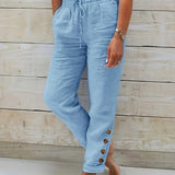 Pantalon Décontracté à Taille Élastiquée et Poches