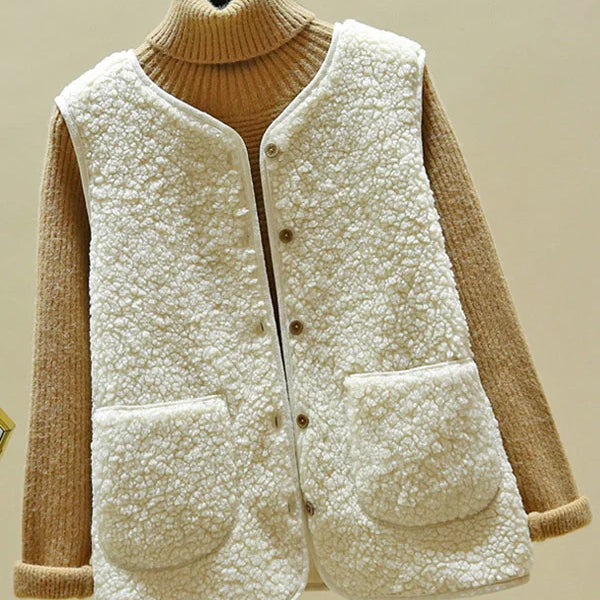 Gilet Femme Sans Manches Doux Boutonné